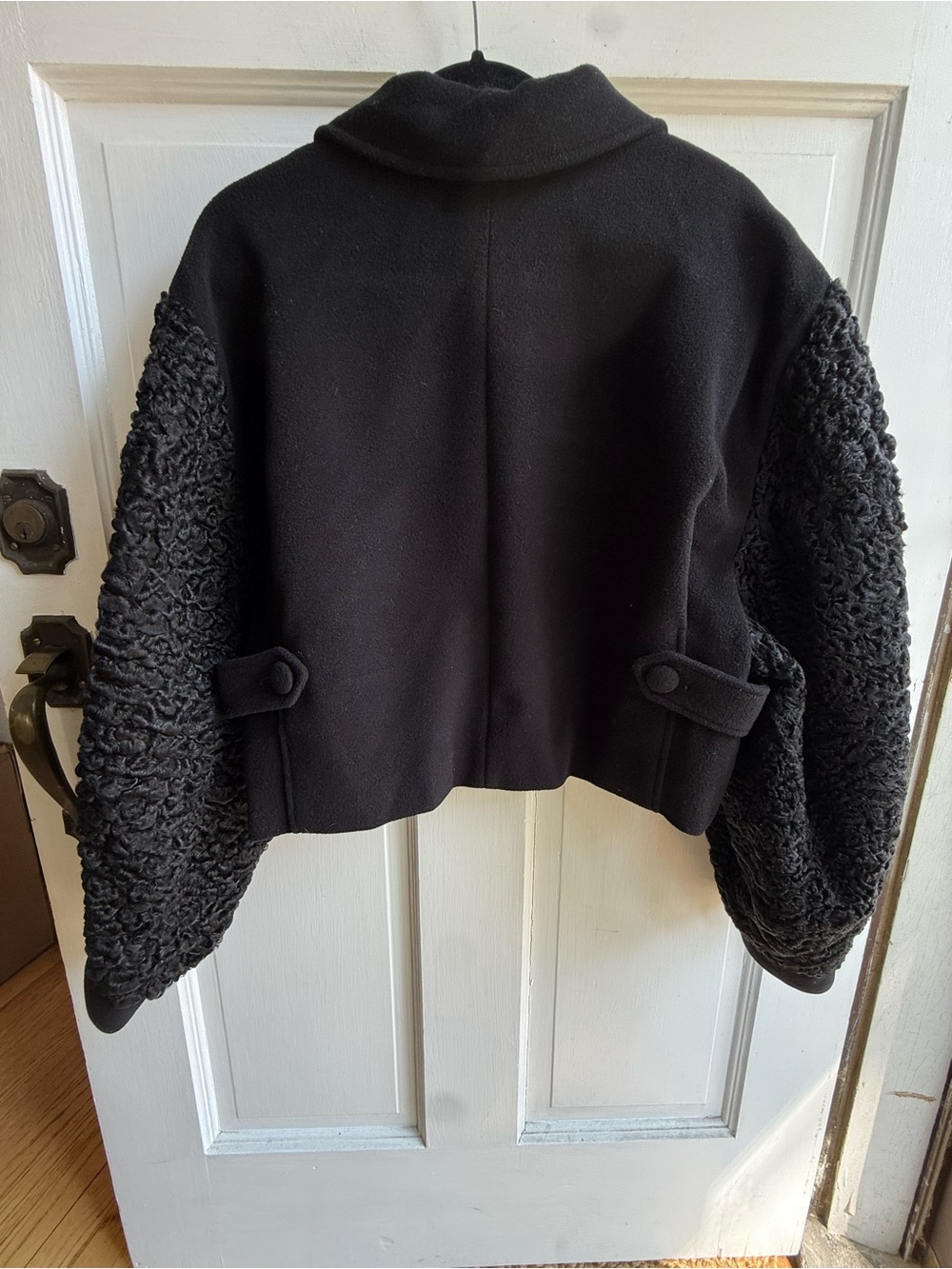 Vintage Designer Karl Lagerfeld Black Cropped Teddy Sleeve Jacket Button Details - Picture 5 of 8